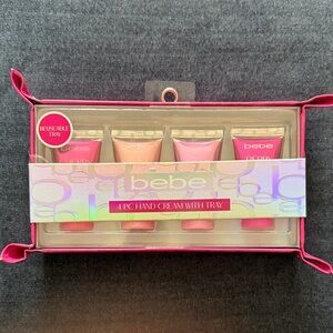 New Bebe 4 piece Hand Cream Set with Tray cherry, peach, orchid & berry.